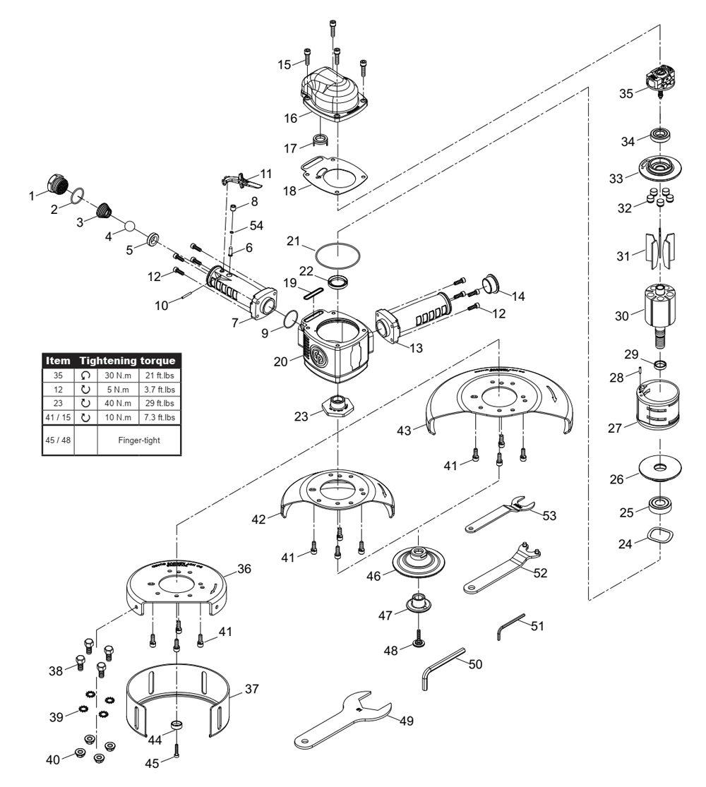 Fig-0 Diagram and Parts List for CP3330-C  Chicago Pneumatic Grinder